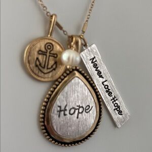 Kiana Goldtone HOPE teardrop pendant,charms,Never Loose Hope,Anchor,Pearl